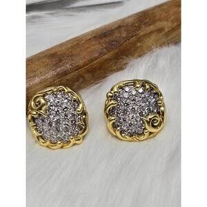 18k Two-Tone Gold Pave Diamond Estate Omega Earrings 25.8g